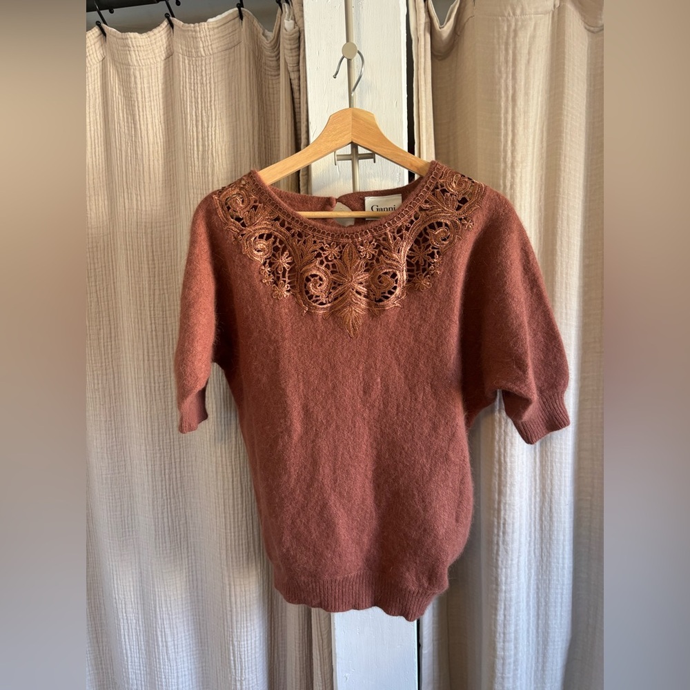 GANNI Angora Short Sleeve Sweater- Small